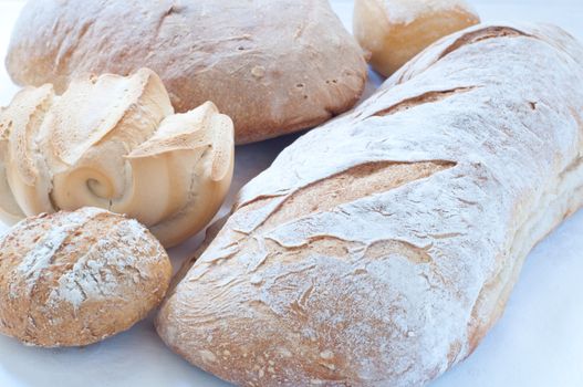 Different varieties of Italian pasta and homemade bread