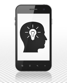 Information concept: Smartphone with black Head With Light Bulb icon on display