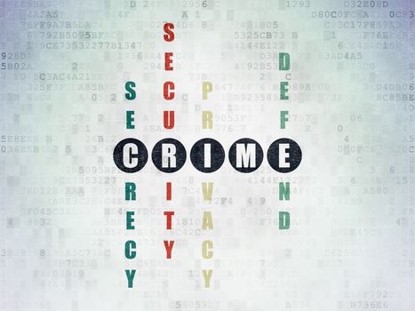 Safety concept: Painted black word Crime in solving Crossword Puzzle on Digital Paper background
