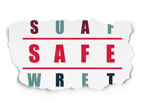 Security concept: Painted red word Safe in solving Crossword Puzzle on Torn Paper background