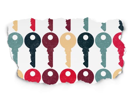 Security concept: Painted multicolor Key icons on Torn Paper background