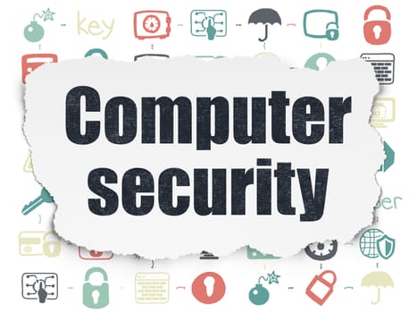 Safety concept: Painted black text Computer Security on Torn Paper background with Scheme Of Hand Drawn Security Icons