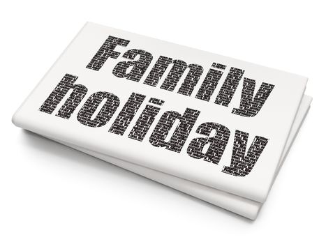 Tourism concept: Pixelated  text Family Holiday on Blank Newspaper background