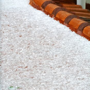 Hail on the roof on June in Madrid