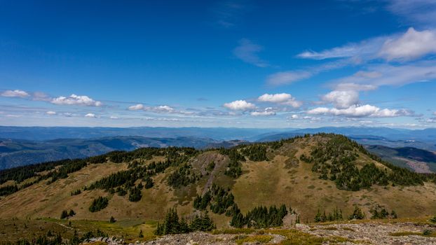 View from the top of Tod Mountain in the Sushwap Highlands of central British Columbia, Canada. The summit at just over 7000 feet elevation can be reached by moderately difficult hiking trails
