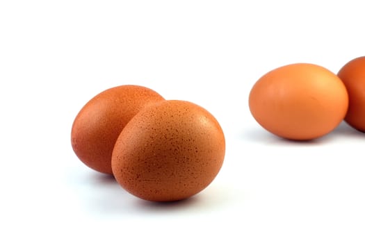 Eggs isolate white background, select focus on front egg