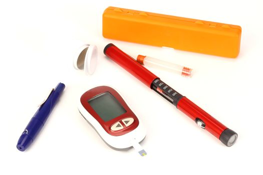 Diabetes equipment, Insulin pen and glucose level blood test