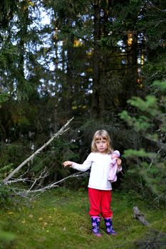 Little girl  in the summer forest 