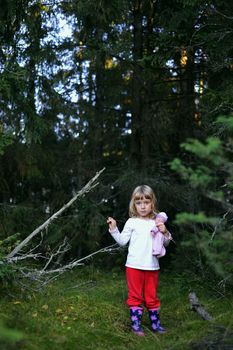 Little girl  in the summer forest 