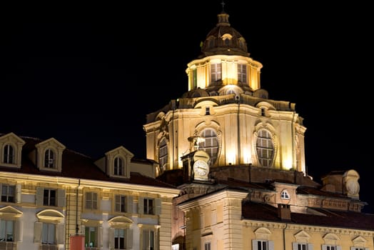 Detail of the Real Chiesa di San Lorenzo (St. Lawrence Church) in Piazza Castello, Turin (Torino) Piemonte, Italy. UNESCO world heritage site