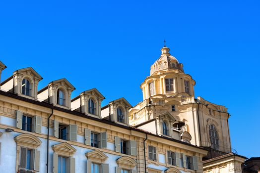 Detail of the Real Chiesa di San Lorenzo (St. Lawrence Church) in Piazza Castello, Turin (Torino) Piemonte, Italy. UNESCO world heritage site