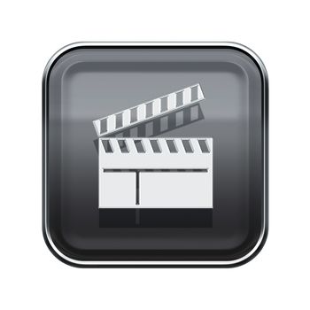 movie clapper board icon glossy grey, isolated on white background.