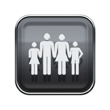 family icon glossy grey, isolated on white background.