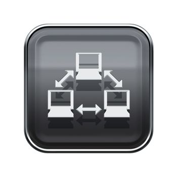 Network icon glossy grey, isolated on white background.