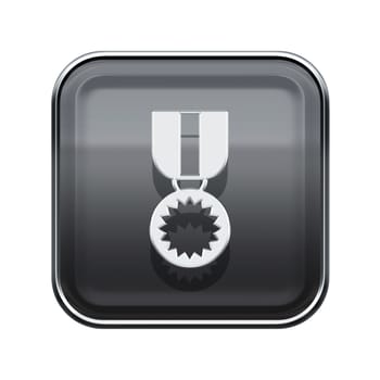 medal icon glossy grey, isolated on white background.