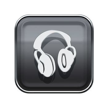 headphones icon glossy grey, isolated on white background.
