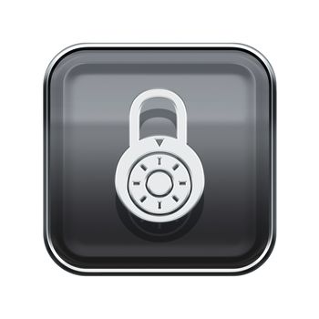 Lock off icon glossy grey, isolated on white background.