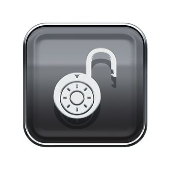 Lock on icon glossy grey, isolated on white background.