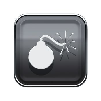 bomb icon glossy grey, isolated on white background