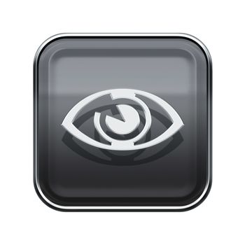 eye icon glossy grey, isolated on white background.