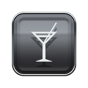 wineglass icon glossy grey, isolated on white background.