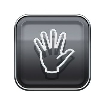 hand icon glossy grey, isolated on white background