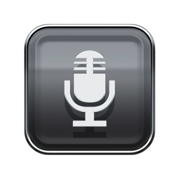 Microphone icon glossy grey, isolated on white background