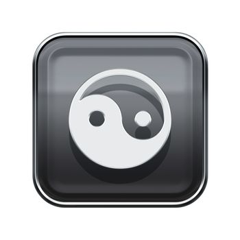 yin yang symbol icon glossy grey, isolated on white background