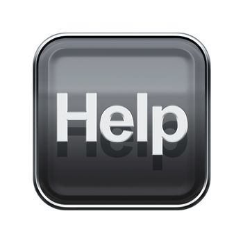 Help icon glossy grey, isolated on white background