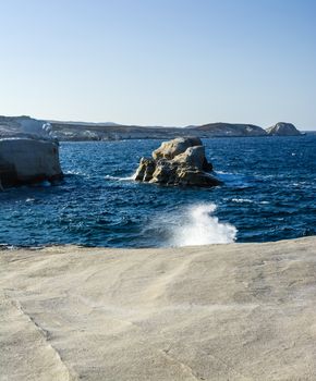 Sarakiniko beach view with rocks at the island of Milos in Greece