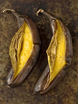 close up of rustic barbecued banana