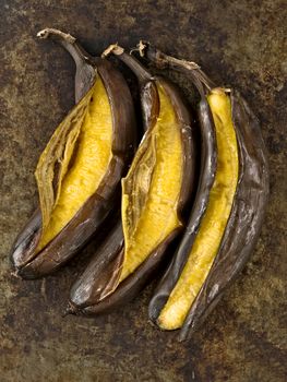 close up of rustic barbecued banana