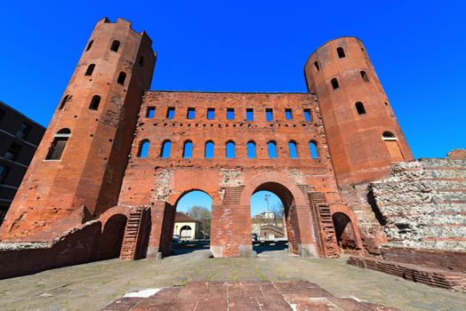 Ancient ruins of Palatine Towers in Torino (Porta Palatina), Piemonte, Italy