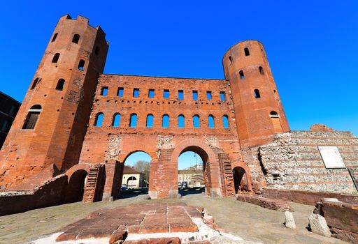 Ancient ruins of Palatine Towers in Torino (Porta Palatina), Piemonte, Italy