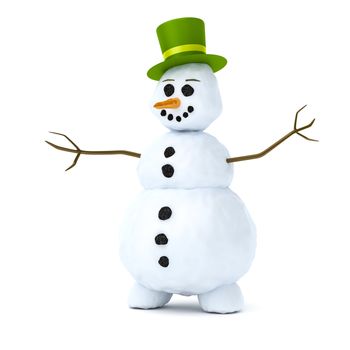 An image of a snowman with a green hat