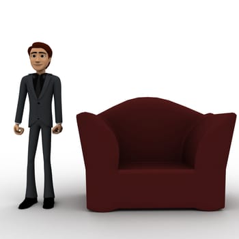 3d man sofa chair conceptconcept on white background, front angle view