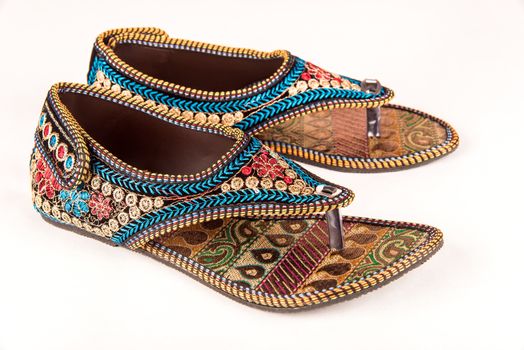 Gorgeous pair of ethnic women footwear from India worn during wedding ceremony