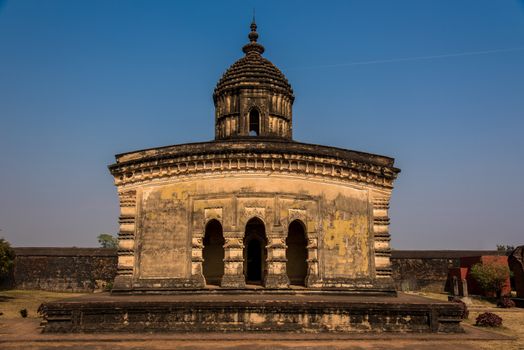 Front view of the ancient Lalji temple of Bishnupur, West Bengal, India established in the 16th century.