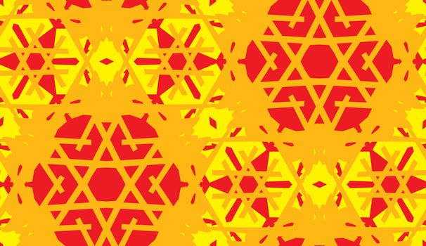 Yellow and red kaleidoscope background as a seamless pattern