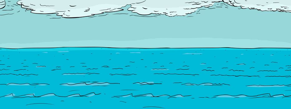 Background illustration of ocean water surface with clouds
