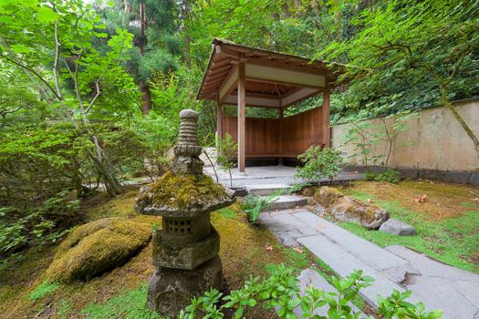 Old Stone Lantern by the Gazebo Pavilion at Japanese Garden