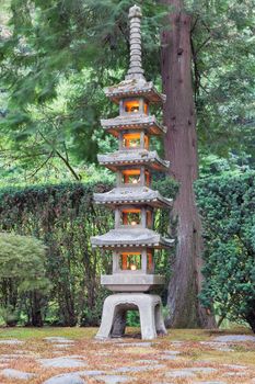 Tall Pagoda Stone Lantern at Japanese Garden