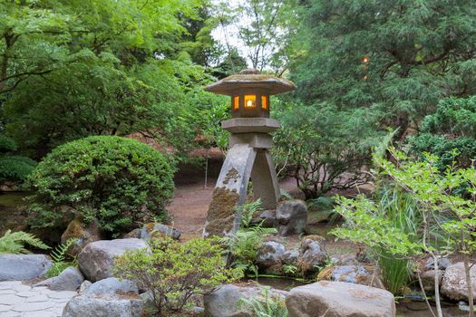 Stone Lantern by the Creek at Japanese Garden