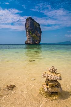 Beautiful sea cliff and corals at Koh Poda island in Krabi, Thailand