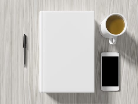 High angle view of a setting table of business workplace, shot in office, home work space