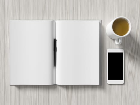 High angle view of a setting table of business workplace, shot in office, home work space