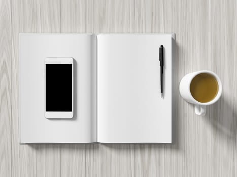 High angle view of a setting table of business workplace, shot in office, home work space