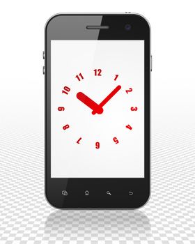 Time concept: Smartphone with red Clock icon on display