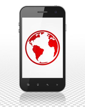 Science concept: Smartphone with red Globe icon on display