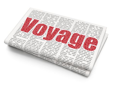 Tourism concept: Pixelated red text Voyage on Newspaper background